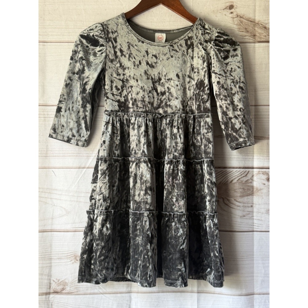 Girl Grey Velour Dress Casual Formal Dress Sz M (7/8)